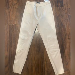 Zara high waisted cream tailored leather pants